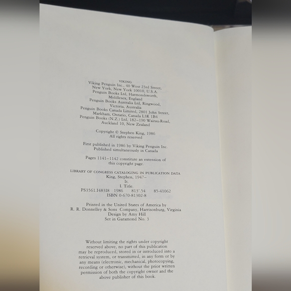 VTG 1986 HC Stephen King IT. Used Goos Condition. - Picture 6 of 11